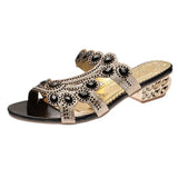 Women Mom's Shoes Outwear Low Heel Sandals Women's Rhinestone Thick Heel Slippers Size 42 Large Slippers Women