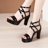 Sandals Women's Summer New 2023 Thick-Bottomed Waterproof Platform Large Size 4043 Lacquered Leather Open-Toed Walking