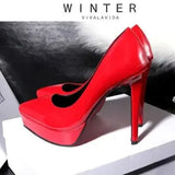Womens Pumps European American Style Shallow Mouth Sexy Platform High Heels Stiletto Single Shoes Red Wedding