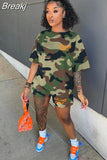 Women Camouflage Print Two Piece Sets Summer Letter Round Neck Tshirt And Shorts Tracksuits Casual Sport 2pcs