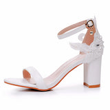 Breakj Cm Thick Heel Shallow Mouth With Sandals Round Head Fish Mouth Flowers Nails High Heel Sandals White Wedding