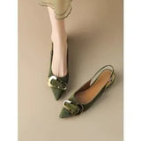 French Buckle Baotou Sandals Fairy Shoes New Spring And Summer Evening Socialite Flat Heel Trip Belt Single