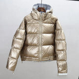 Winter Jacket White Duck Down Parkas Women Gold Silver Double Side Coat Big Aritificial Fur Hooded Female Down