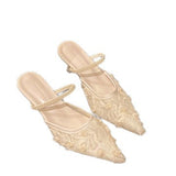 Breakj Slippers Spring Feminine Fashion Temperament Gentle 2025 New Pointed Rose Head Fine And Mesh
