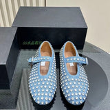 Breakj Drill Large-Size Water Drill Rivet Single Shoes Full Of Diamond Belt Buckle Round Head Flat Floor Comfortable Fashion Women's Singles