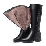 High Boots Woman Winter 2023 Authentic Leather Black Fur Long Boots Female Zip Luxury Designer Shoes Women Heels Large