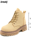 Platform Shoes Women's Short Leather Boots 2023 Autumn Luxury Ankle Boots Female Chunky Botins Free Shipping Large
