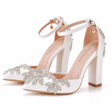 Breakj Cm Thick Heel Tip Single Shoe Large-Size Coarse Sandals Water Drill Wedding Shoes Women White Wedding