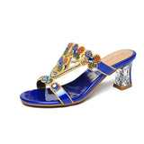For Women Wearing High-Heeled Slippers In The Summer Of 2024, The New Medium-Heeled Sandals, Crystal Thick Heels, Diamond Sandals And