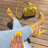 Yellow Sandals Ladies Sandals Summer New Pointed Fish Mouth Cross Stilettos Sharp Point Toe 11.5cm Heels