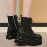 Punk Chunky Ankle Boots Women Autumn Winter PU Leather Platform Shoes Woman Gothic Thick Bottom Motorcycle Booties