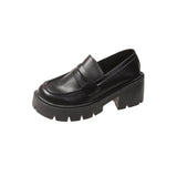 Breakj New Retro British Wind Thick-Skin Thick-Skind High-Laught Shoes Black Single Shoes Women's Small Leather