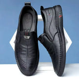 Leather Men Shoes Summer Slip on Loafers Breathable Men Casual Leather Soft Shoes Black Flats Driving Shoes