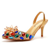 Breakj Cm Colorful Gold Light-Headed Sandals Water Drill Glass Fine Heel Sandals Large Size Bride Wedding Shoes
