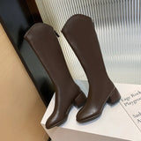 New Long Leather Boots Female Fairy Wind Casual 43 Plus Size High Heel Knight Boots Korean Version Of Leather Face High Boots