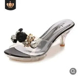 Summer Women Slippers Crystal Flowers 6.5CM High Heels Mules Slides Lady Transparent Flip Flop Slippers Jelly Sandals
