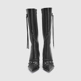 Rivet Boots Female 24 New Thin Heel Hot Girl High Heel Motorcycle Boots Zipper 7Cm Fashion High