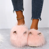 Cotton Slippers 2023 Lovely Ears Home Hair Slippers Women's Autumn And Winter New Large Size Cotton Warm
