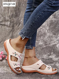 Women Embroider Flower Colorful Ethnic Casual Sandals Comfortable Soft Slippers Flat Platform Open Toe Outdoor Beach