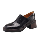 Breakj Thick Heel With High Heel Deep Mouth Square Head Single Shoes Female 2024 Spring New Versatile Comfortable Small Leather Shoes Cover Foot Low