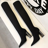 For Dropship Ladies Bots Slip On Knitting Over The Knee High Thigh High Boots Trendy Sexy Elegant Office Lady