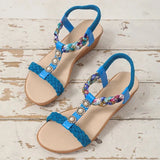 Summer Wedge Sandals for Women Crystal Printed Elastic Strap Gladiator Sandals Woman Comfortable Non Slip Beach