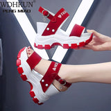 Sandals Women 2021 New Summer Chunky High Heels Female Wedges Shoes for Women Fish Toe Red Sandalia