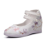 Breakj Heels, Hanfu Shoes Single Shoes Double Plate Buckle Round Head Six Cm Embroidered Cloth Shoes Women's