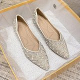 Size Women's Flat Shoes 2024 New Rhinestone Pointed Toe Party Bride Wedding Shoes Fashion Loafers Female Slip on Boat