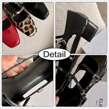 Size 34-39 Women Pumps Genuine Leather Rome Buckle Strap High Heels Shoes For Women Red Chunky Heel Goth Ladies