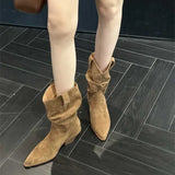 Breakj 2025 New Velvet Head Thick And Short Boots In The Boots High Heap Pile Of Western Cowboy