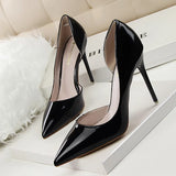 Breakj Korean Version Of Fashion Simple Thin With High Heel Lacquer Leather Shallow Mouth Hollow Out Sexy Thin