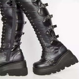 Breakj New Large-Size Leisure High-Heeled Boots Children's Slope And T-Encoded Belt Buckle Over Knee
