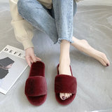 Slippers Wool Slippers Indoor Home Autumn And Winter Short Plush Flat Bottom Open Drag A Large Size