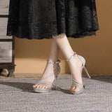 Breakj Rhinestone French Sandals Women 2024 New Socialite Fashion Waterproof Platform High Heel