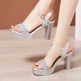 Buckle High-Heeled Sandals Summer 2023 New Roman Sandals Large Size 41-43 Thick-Heeled Sandals