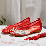 Breakj Shoes Antique Shoes Embroidered Mesh Yarn Single Shoes Round Head Hollow Flat Embroidered Shoes