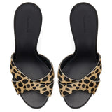 Ladies High-Heeled Single Shoes Large Size Horse Hair Leopard Pattern Slippers Exposed Toe Dew Heel