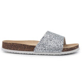 2023 New Summer Bling Sequin Cork Slipper Women Casual Outside Beach Solid Color Flip Flops Slides