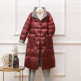 Women Double Sided Down Long Jacket Winter Stand Collar 90% White Duck Down Coat Single Breasted Thick Warm Snow