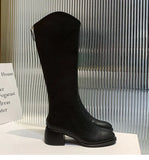 New Long Leather Boots Female Fairy Wind Casual 43 Plus Size High Heel Knight Boots Korean Version Of Leather Face High Boots