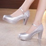 Round Head Red High Heel Professional Work Shoes Thick Heel Waterproof Table Single Shoes Model Cheongsam Catwalk