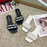 Women Brand Slippers Summer Slides Open Toe Flat Casual Shoes Leisure Slip-On Sweet Sandal Female Beach Flip Flops Big Size