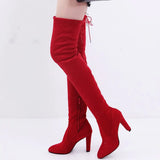 NEW Sexy Party Boots Fashion Suede Leather Shoes Women Over The Knee Heels Boots Stretch Flock Winter High Botas