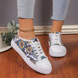 Women's Sunflower Print Canvas Shoes, Casual Round Toe Lace Up Low Top Sneakers, Comfy Flat Walking