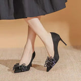 Breakj Fine High Heels 2025 New Black Bow Tip Single Shoe Temperament Drill Working