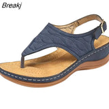 Women Strap Sandals Women's Flats Open Toe Solid Casual Shoes Rome Wedges Thong Sandals Sexy Ladies