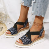 Breakj New Fish Mouth Bow Buckle Thick Bottom Slope Sandals Women's Large Size Hemp Rope Bottom Flat Bottom Women