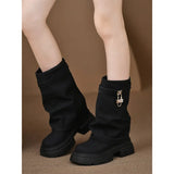Breakj Street Metal Locking Short Boots Women's Tide 2023 Autumn New Thick-Bottomed Thick And Trouser
