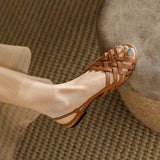 Woven Sandals Women's 2023 New Flat Women's Shoes White Low Heel Hollow Fish Mouth